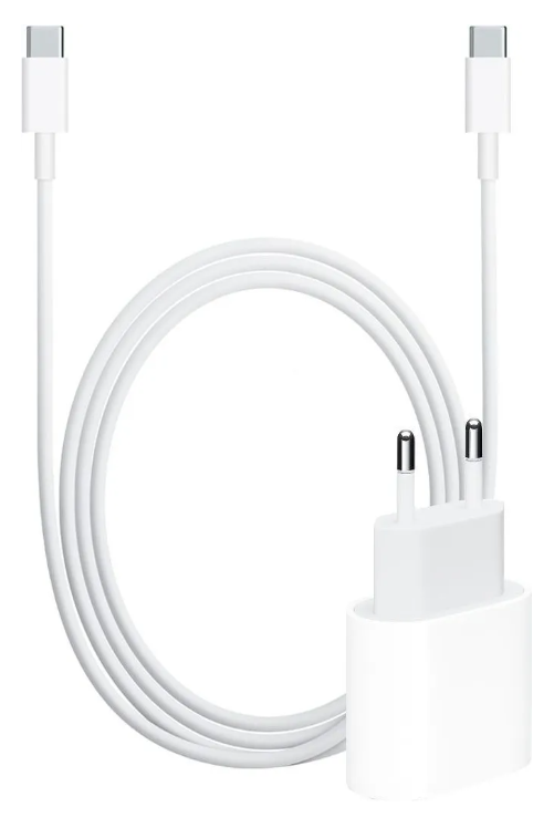 Chargeur 230V Apple 20W + usbC - C 1m Braided blanc (PD 2.0)