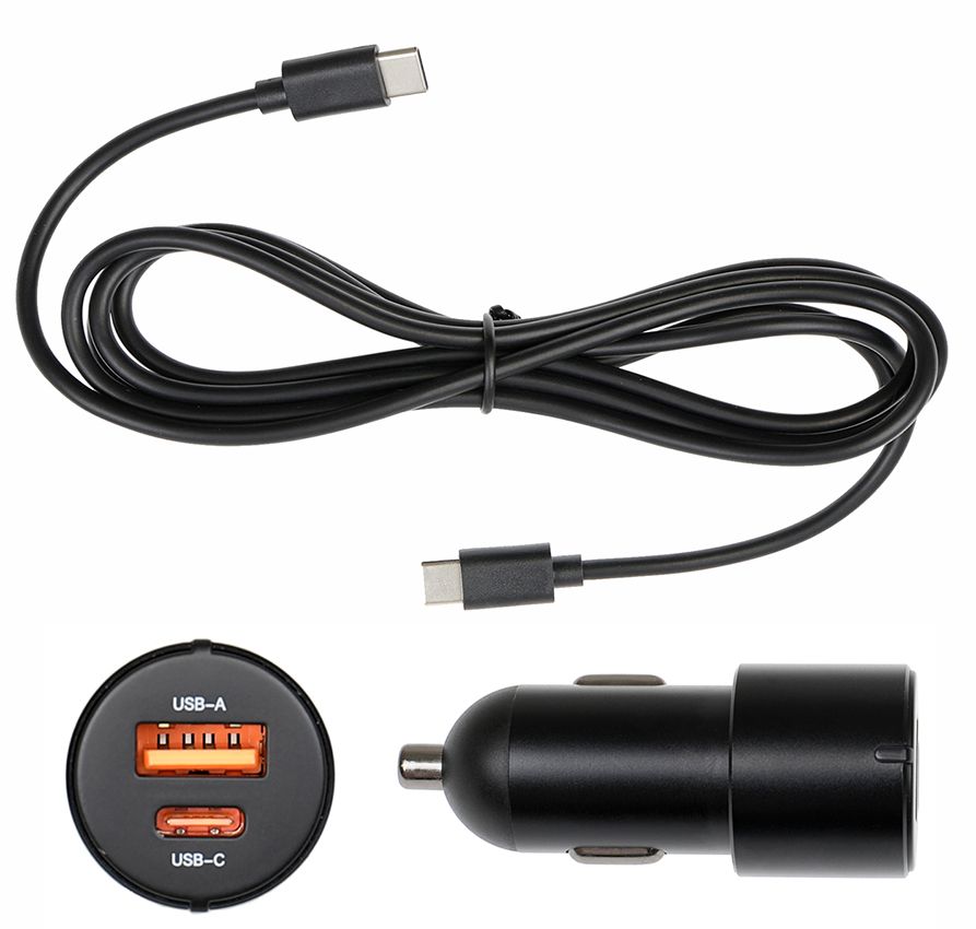 Lader 12/24V Brodit Dual usbA + usbC 2.4A QC 3.0 1.5m  noir